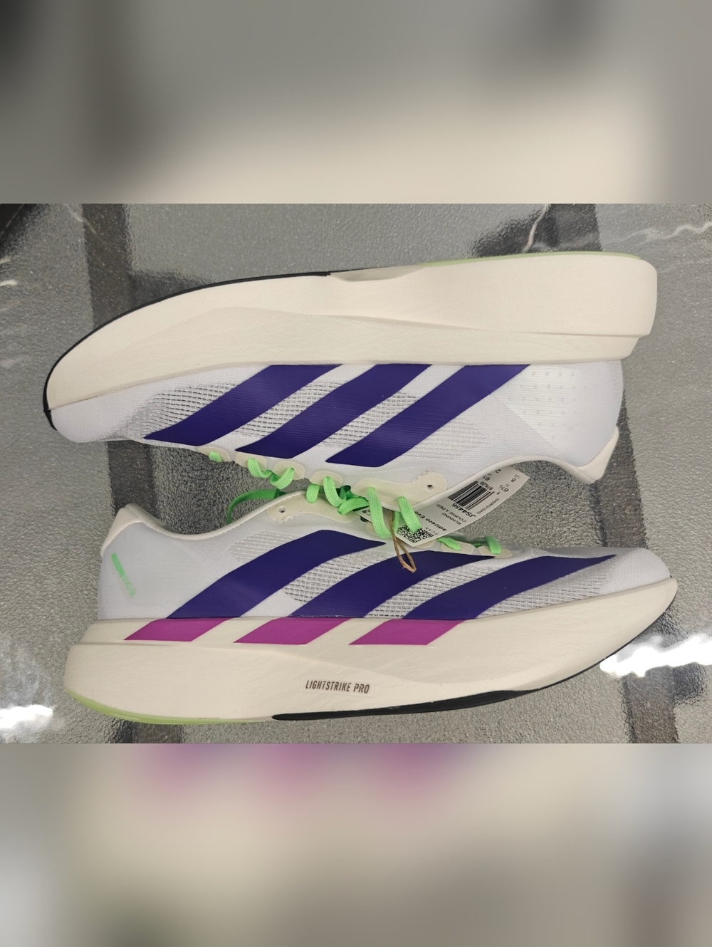 Size 8 - adidas Adizero Evo SL Footwear White Collegiate Purple Lime Burst
